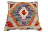 handmade Traditional Pillow Blue Rust Hand-Woven SQUARE 100% WOOL  Hand woven turkish pillow  2 x 2