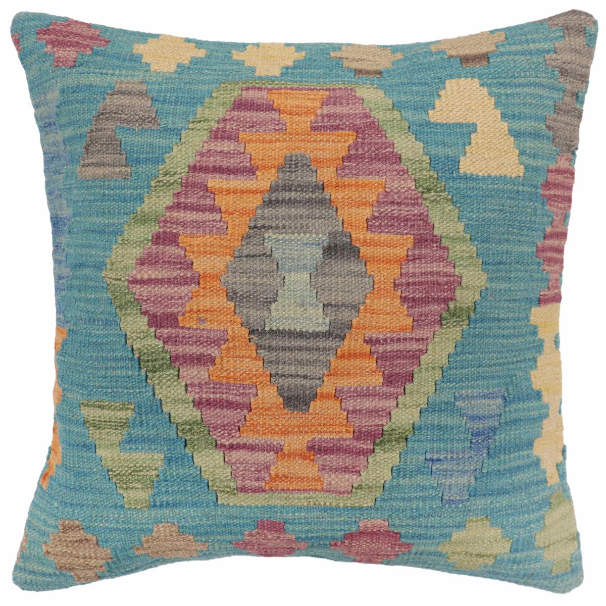 handmade Traditional Pillow Blue Gray Hand-Woven SQUARE 100% WOOL Hand woven turkish pillow2 x 2