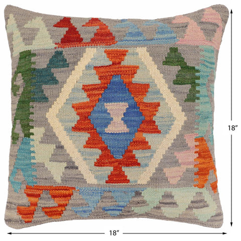 handmade Traditional Pillow Gray Rust Hand-Woven SQUARE 100% WOOL Hand woven turkish pillow2 x 2