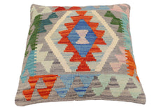 handmade Traditional Pillow Gray Rust Hand-Woven SQUARE 100% WOOL Hand woven turkish pillow2' x 2'