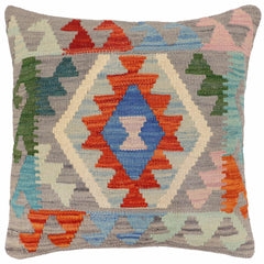 handmade Traditional Pillow Gray Rust Hand-Woven SQUARE 100% WOOL Hand woven turkish pillow2' x 2'