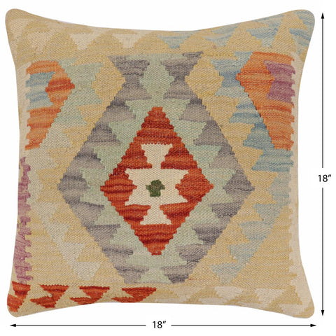 handmade Traditional Pillow Rust Blue Hand-Woven SQUARE 100% WOOL Hand woven turkish pillow2 x 2
