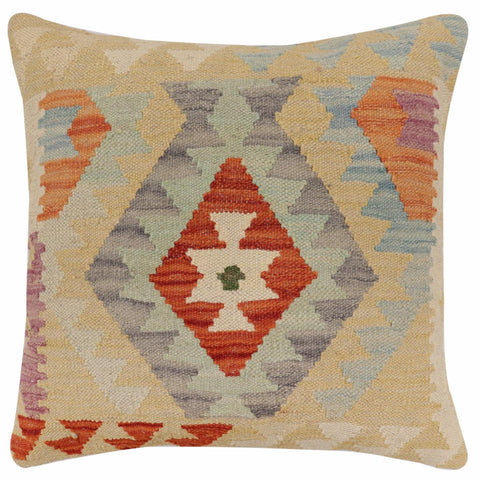 handmade Traditional Pillow Rust Blue Hand-Woven SQUARE 100% WOOL Hand woven turkish pillow2 x 2