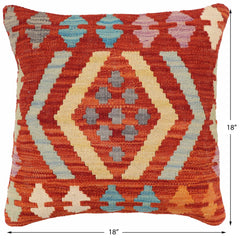 handmade Traditional Pillow Rust Blue Hand-Woven SQUARE 100% WOOL Hand woven turkish pillow2' x 2'