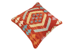 handmade Traditional Pillow Rust Blue Hand-Woven SQUARE 100% WOOL Hand woven turkish pillow2' x 2'