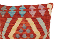 handmade Traditional Pillow Rust Blue Hand-Woven SQUARE 100% WOOL Hand woven turkish pillow2' x 2'