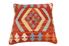 handmade Traditional Pillow Rust Blue Hand-Woven SQUARE 100% WOOL Hand woven turkish pillow2' x 2'
