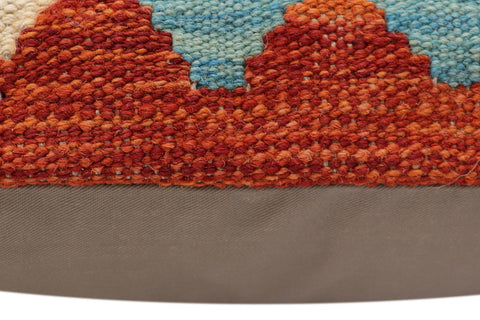 handmade Traditional Pillow Rust Blue Hand-Woven SQUARE 100% WOOL Hand woven turkish pillow2 x 2