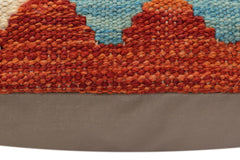 handmade Traditional Pillow Rust Blue Hand-Woven SQUARE 100% WOOL Hand woven turkish pillow2' x 2'