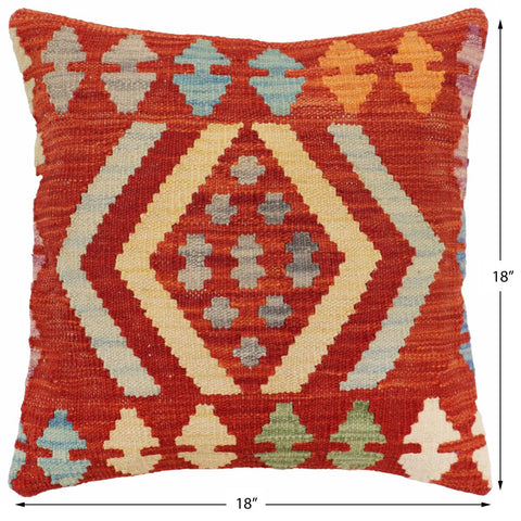 handmade Traditional Pillow Rust Blue Hand-Woven SQUARE 100% WOOL Hand woven turkish pillow2 x 2