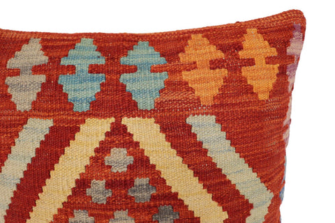 handmade Traditional Pillow Rust Blue Hand-Woven SQUARE 100% WOOL Hand woven turkish pillow2 x 2