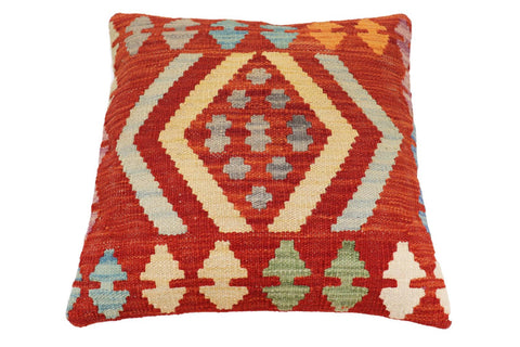 handmade Traditional Pillow Rust Blue Hand-Woven SQUARE 100% WOOL Hand woven turkish pillow2 x 2
