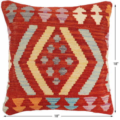 handmade Traditional Pillow Rust Blue Hand-Woven SQUARE 100% WOOL Hand woven turkish pillow2 x 2