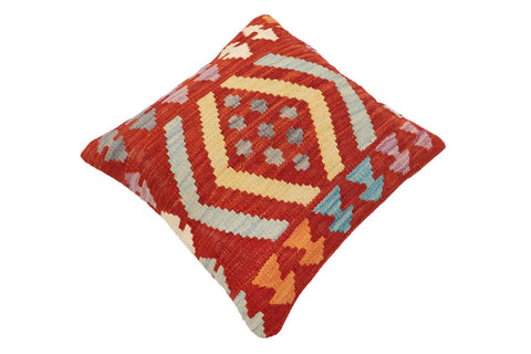 handmade Traditional Pillow Rust Blue Hand-Woven SQUARE 100% WOOL Hand woven turkish pillow2 x 2