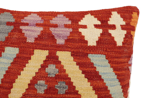 handmade Traditional Pillow Rust Blue Hand-Woven SQUARE 100% WOOL Hand woven turkish pillow2 x 2