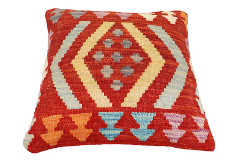 handmade Traditional Pillow Rust Blue Hand-Woven SQUARE 100% WOOL Hand woven turkish pillow2 x 2