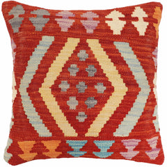 handmade Traditional Pillow Rust Blue Hand-Woven SQUARE 100% WOOL Hand woven turkish pillow2' x 2'