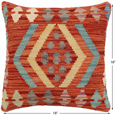 handmade Traditional Pillow Rust Blue Hand-Woven SQUARE 100% WOOL Hand woven turkish pillow2 x 2