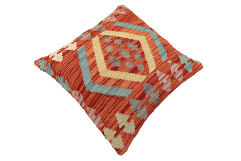 handmade Traditional Pillow Rust Blue Hand-Woven SQUARE 100% WOOL Hand woven turkish pillow2 x 2