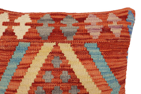 handmade Traditional Pillow Rust Blue Hand-Woven SQUARE 100% WOOL Hand woven turkish pillow2 x 2