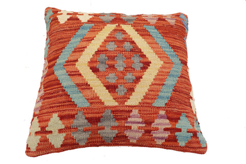 handmade Traditional Pillow Rust Blue Hand-Woven SQUARE 100% WOOL Hand woven turkish pillow2 x 2