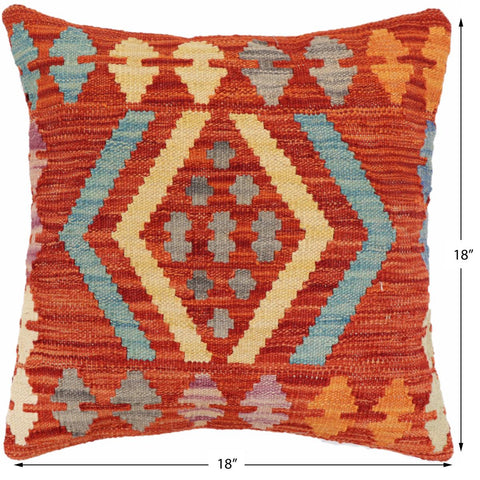 handmade Traditional Pillow Rust Blue Hand-Woven SQUARE 100% WOOL Hand woven turkish pillow2 x 2