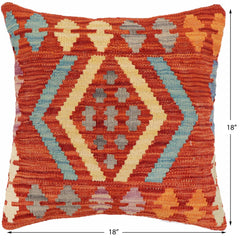 handmade Traditional Pillow Rust Blue Hand-Woven SQUARE 100% WOOL Hand woven turkish pillow2' x 2'