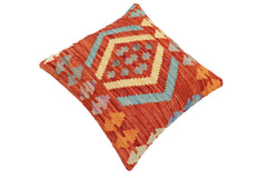 handmade Traditional Pillow Rust Blue Hand-Woven SQUARE 100% WOOL Hand woven turkish pillow2' x 2'