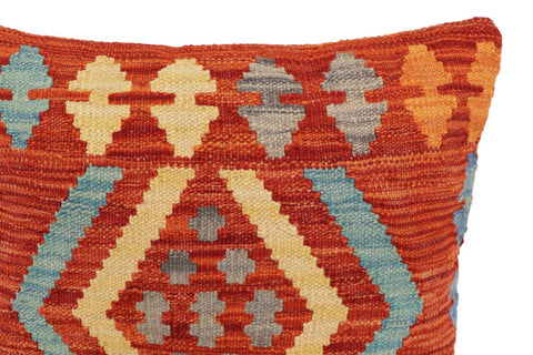 handmade Traditional Pillow Rust Blue Hand-Woven SQUARE 100% WOOL Hand woven turkish pillow2 x 2