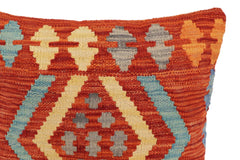 handmade Traditional Pillow Rust Blue Hand-Woven SQUARE 100% WOOL Hand woven turkish pillow2' x 2'