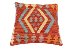 handmade Traditional Pillow Rust Blue Hand-Woven SQUARE 100% WOOL Hand woven turkish pillow2' x 2'