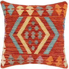 handmade Traditional Pillow Rust Blue Hand-Woven SQUARE 100% WOOL Hand woven turkish pillow2' x 2'