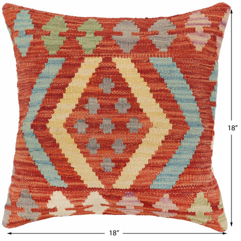 handmade Traditional Pillow Rust Blue Hand-Woven SQUARE 100% WOOL Hand woven turkish pillow2 x 2