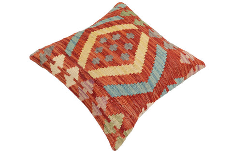 handmade Traditional Pillow Rust Blue Hand-Woven SQUARE 100% WOOL Hand woven turkish pillow2 x 2
