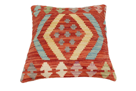 handmade Traditional Pillow Rust Blue Hand-Woven SQUARE 100% WOOL Hand woven turkish pillow2 x 2