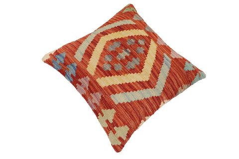 handmade Traditional Pillow Rust Blue Hand-Woven SQUARE 100% WOOL Hand woven turkish pillow2 x 2