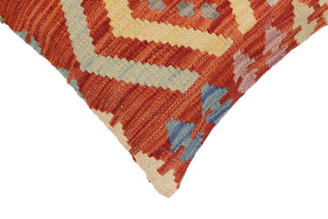 handmade Traditional Pillow Rust Blue Hand-Woven SQUARE 100% WOOL Hand woven turkish pillow2 x 2