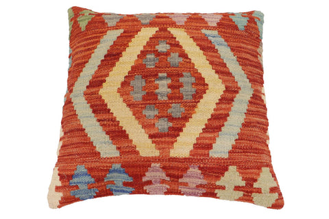 handmade Traditional Pillow Rust Blue Hand-Woven SQUARE 100% WOOL Hand woven turkish pillow2 x 2