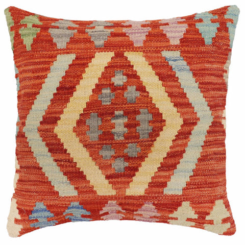 handmade Traditional Pillow Rust Blue Hand-Woven SQUARE 100% WOOL Hand woven turkish pillow2 x 2