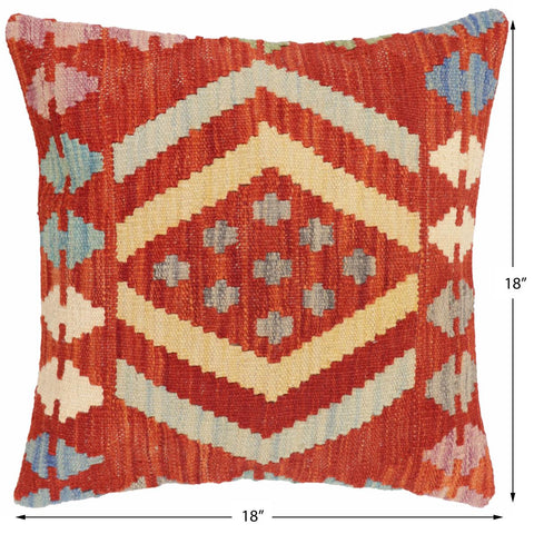 handmade Traditional Pillow Rust Blue Hand-Woven SQUARE 100% WOOL Hand woven turkish pillow2 x 2