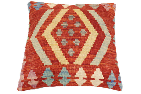handmade Traditional Pillow Rust Blue Hand-Woven SQUARE 100% WOOL Hand woven turkish pillow2 x 2
