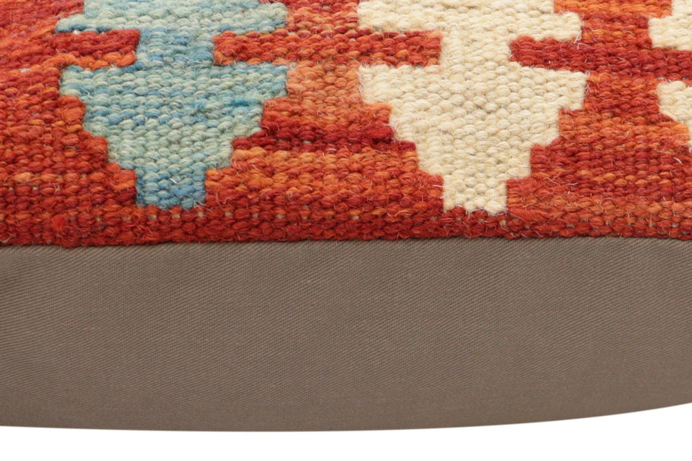 handmade Traditional Pillow Rust Blue Hand-Woven SQUARE 100% WOOL Hand woven turkish pillow2' x 2'