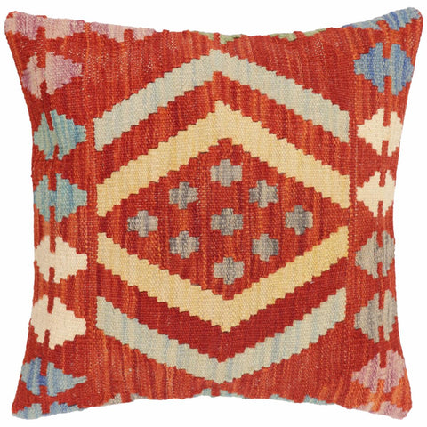 handmade Traditional Pillow Rust Blue Hand-Woven SQUARE 100% WOOL Hand woven turkish pillow2 x 2