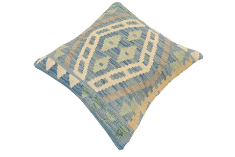 handmade Traditional Pillow Blue Beige Hand-Woven SQUARE 100% WOOL Hand woven turkish pillow2 x 2