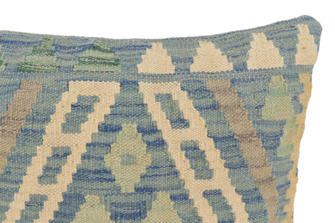 handmade Traditional Pillow Blue Beige Hand-Woven SQUARE 100% WOOL Hand woven turkish pillow2 x 2