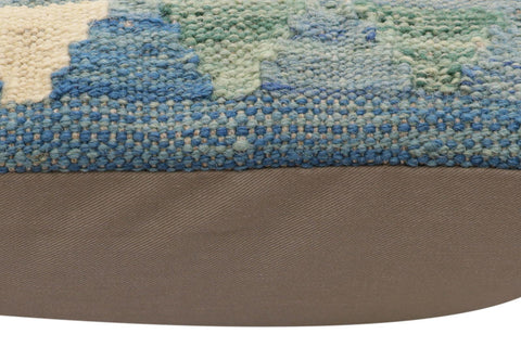 handmade Traditional Pillow Blue Beige Hand-Woven SQUARE 100% WOOL Hand woven turkish pillow2 x 2