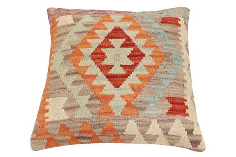 handmade Traditional Pillow Rust Blue Hand-Woven SQUARE 100% WOOL Hand woven turkish pillow2 x 2
