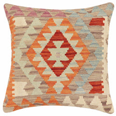 handmade Traditional Pillow Rust Blue Hand-Woven SQUARE 100% WOOL Hand woven turkish pillow2' x 2'