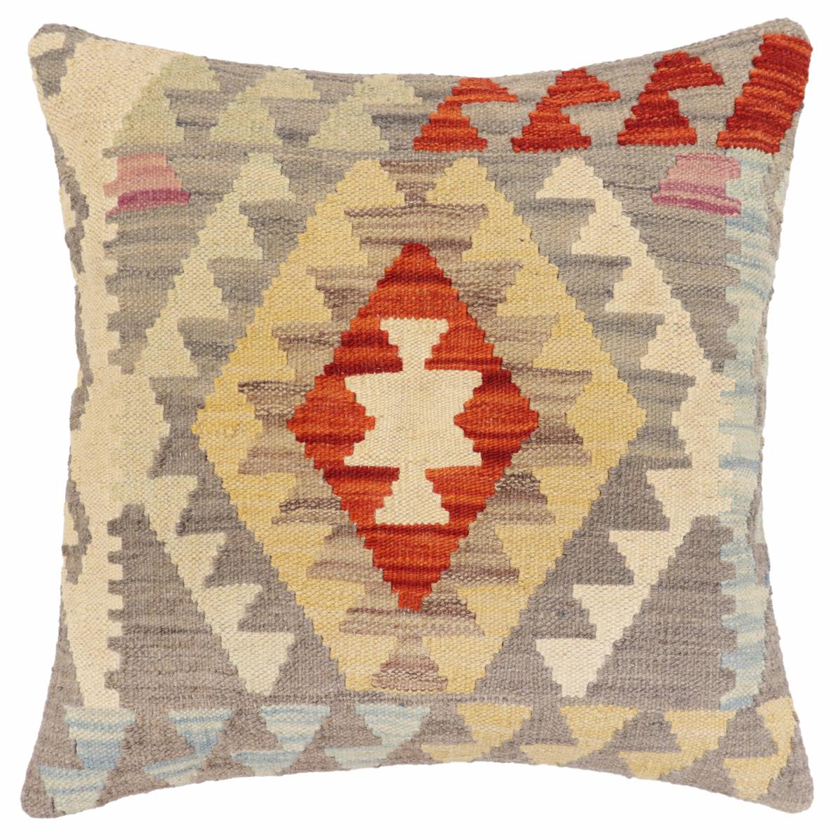 handmade Traditional Pillow Gray Rust Hand-Woven SQUARE 100% WOOL Hand woven turkish pillow2' x 2'