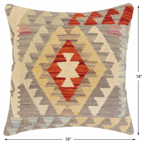 handmade Traditional Pillow Gray Rust Hand-Woven SQUARE 100% WOOL Hand woven turkish pillow2 x 2